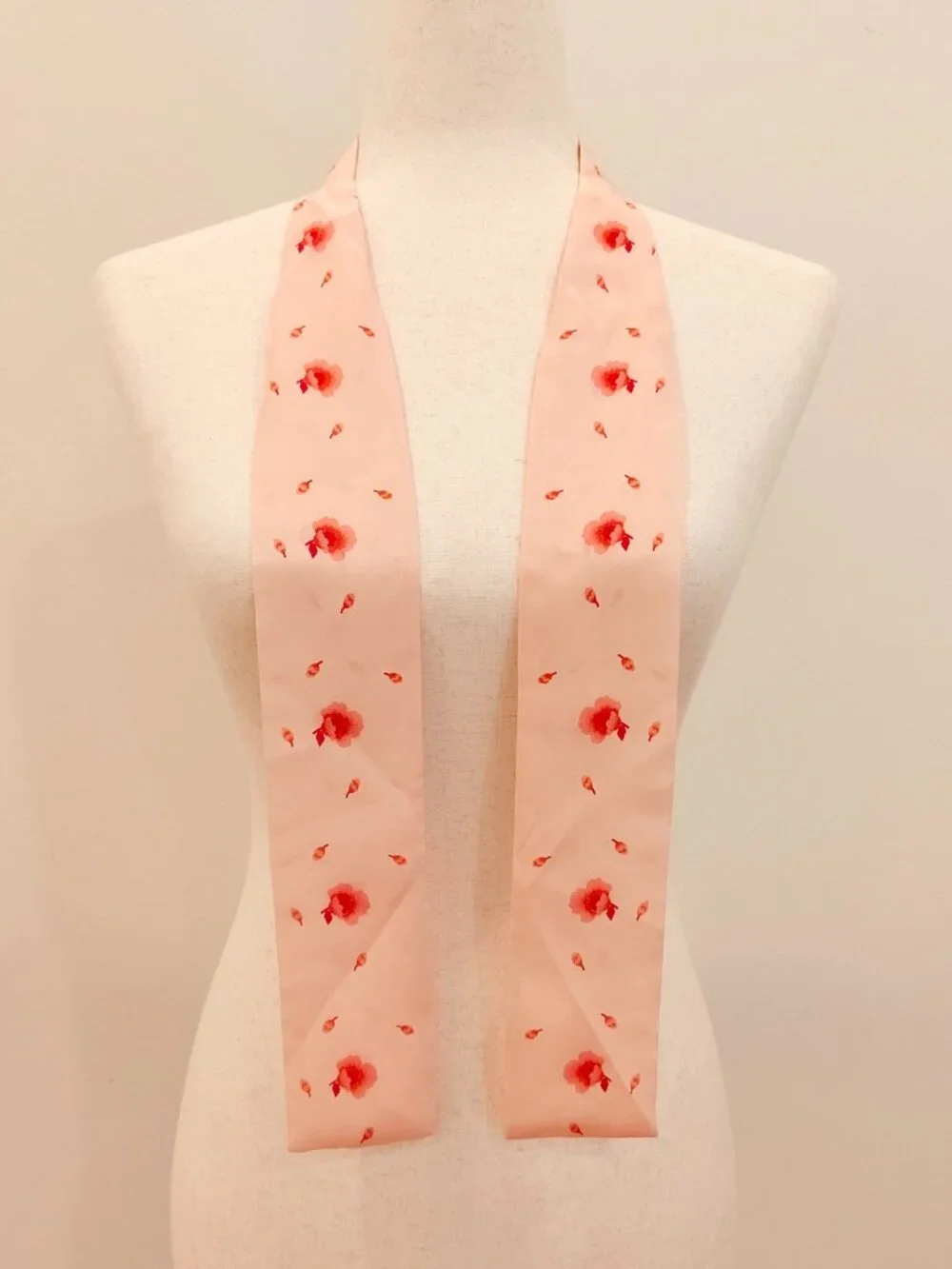 Vintage Vicky Davis Vera Neumann Twilly Tie Scarf Women Pink Floral Silk Japan